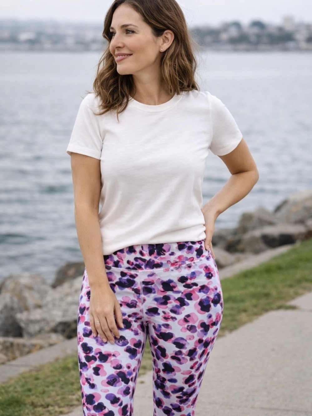 Gottex Watercolor Print Leggings Size M Pink Purple White